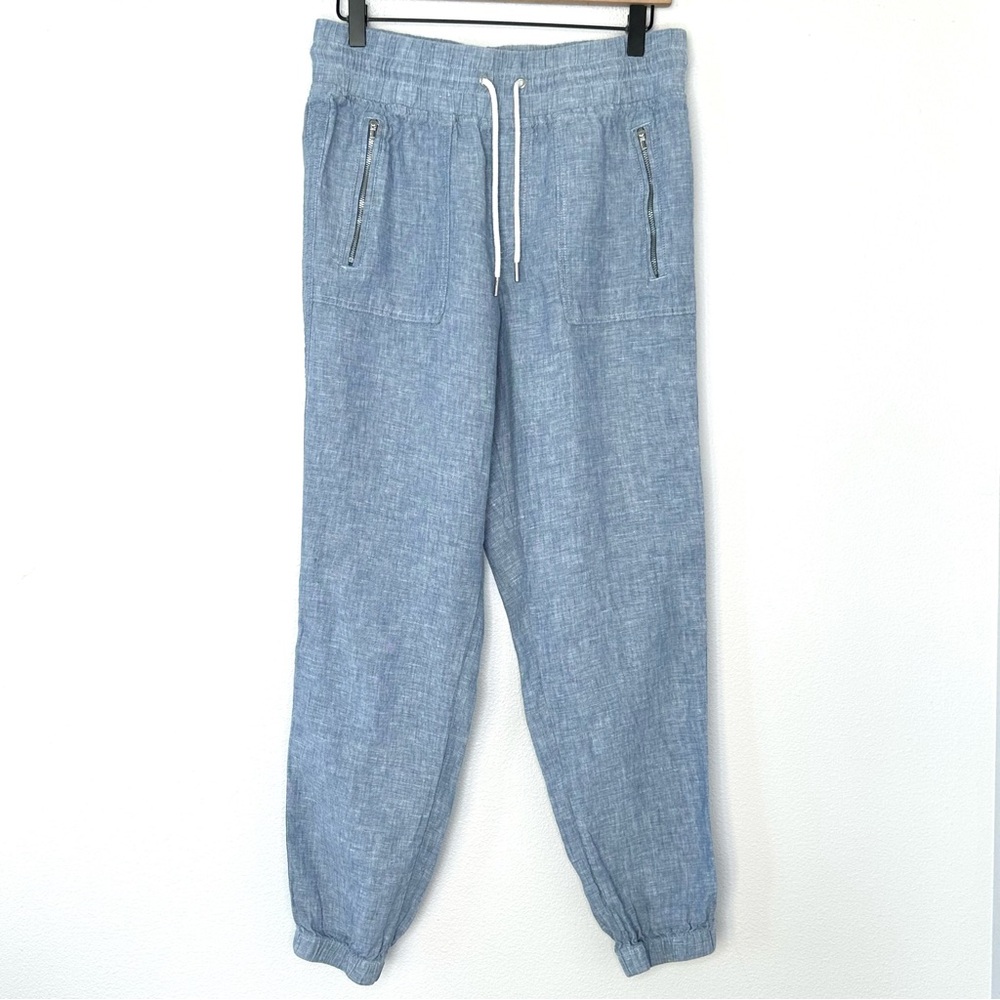 Athleta Women's Blue 100% Linen Cabo Jogger Pants Size 8 Athleisure Tapered - Picture 3 of 13